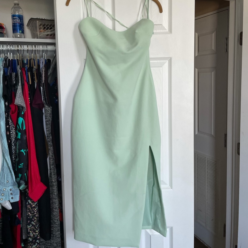 Mint green midi Cinq a Sept dress with side slit - Picture 7 of 11